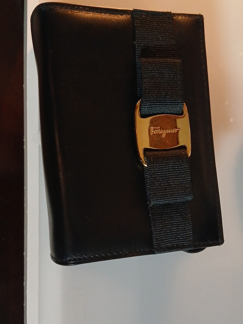 Salvatore Ferragamo Vara Bow Compact Wallet Black Clutch